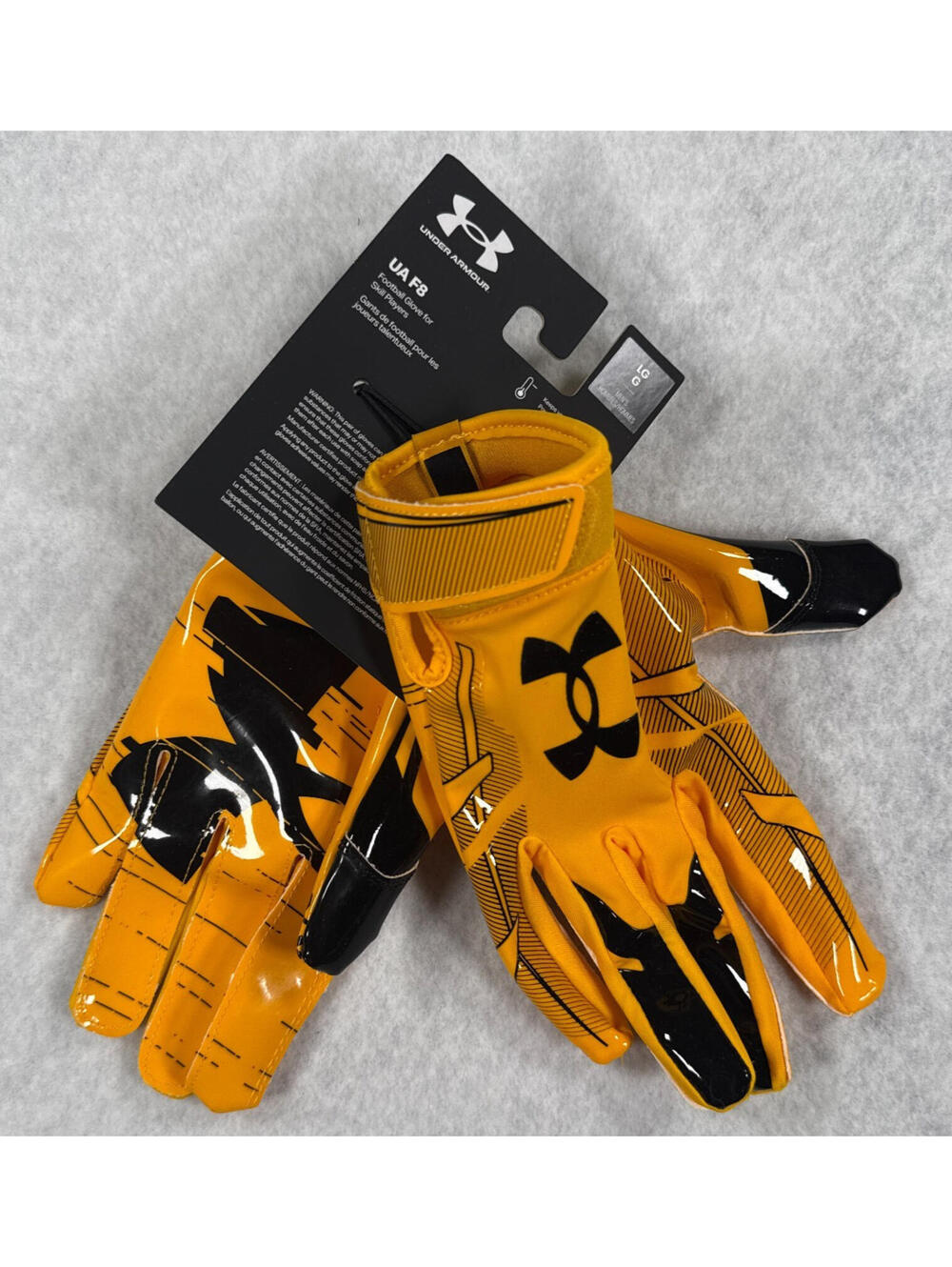 Under Armour UA F8 Football Gloves Mens Large Gold Black GlueGrip Receiver NWT